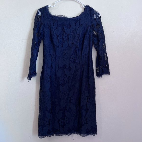 Adrianna Papell Navy Lace Sheath Dress size 6 - Picture 1 of 14